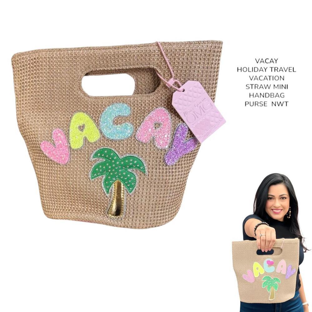 ADORABLE VACATION STRAW‎ HANDBAG PURSE PASTEL TROPICAL NWT